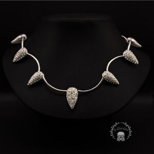 NWOT Edgy Modern Rhinestone Inverted Teardrop Statement Necklace in Silver Tone